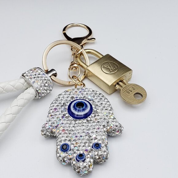 Authentic Louis Vuitton Lock & Key with Unbranded Evil Eye Charm, Keychain - Picture 9 of 9